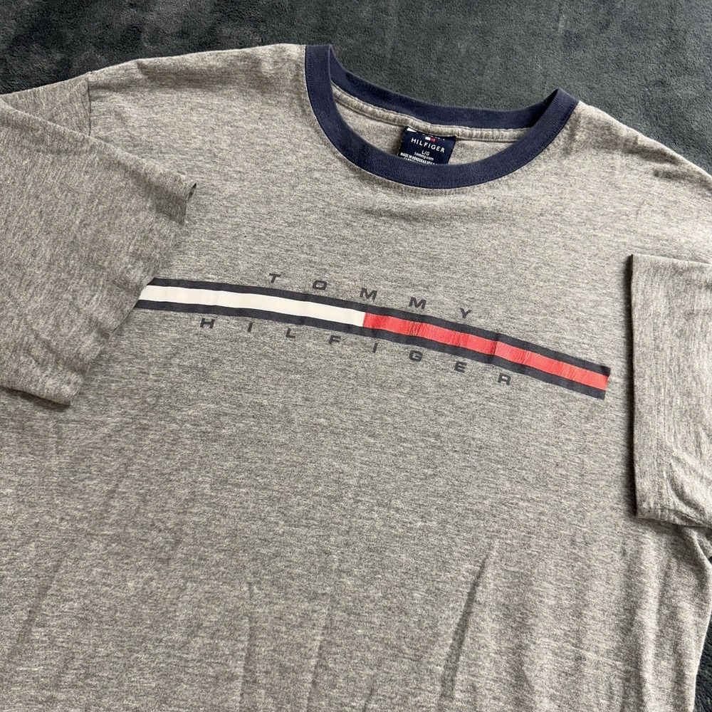 Vintage Y2K Tommy Hilfiger Striped T-Shirt Men's Size L Skater Grunge Street